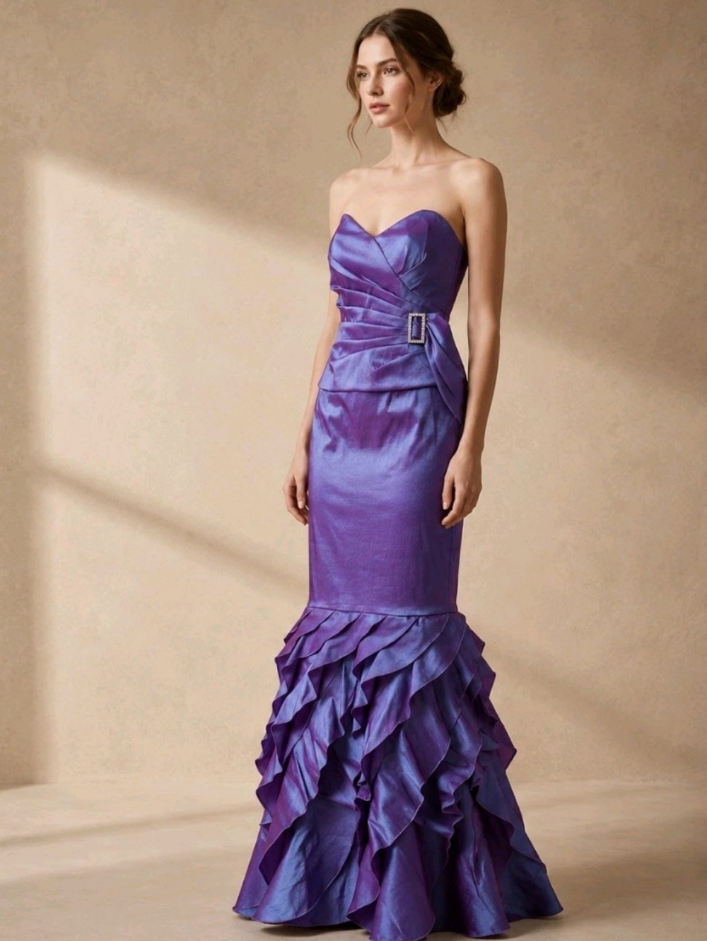 Vintage Y2K Veronique Young Purple Ruffle Mermaid Formal Gown Size Small